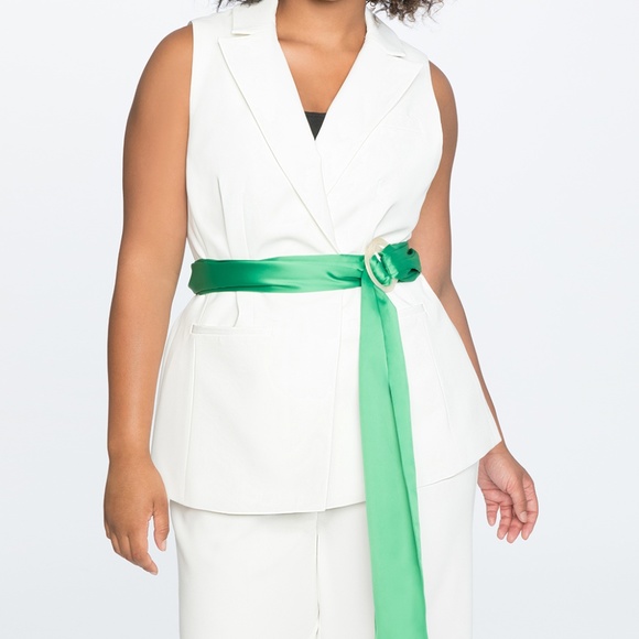 Eloquii Sleeveless Jacket Holiday Green and Winter White luscious glam look! EUC - Picture 4 of 4